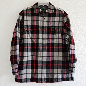 LAUREN RALPH LAUREN Men's M Plaid Flannel Shirt Jacket Full Zip Black Red